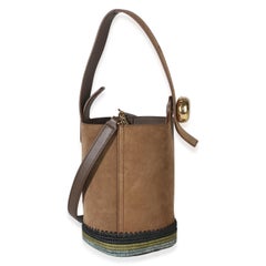 Loewe Brown Suede Raffia Striped Mini Pebble Bucket Bag