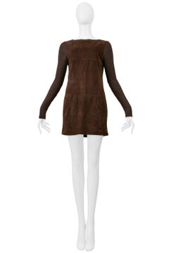 Loewe Brown Suede & Ribbed Knit Mini Dress