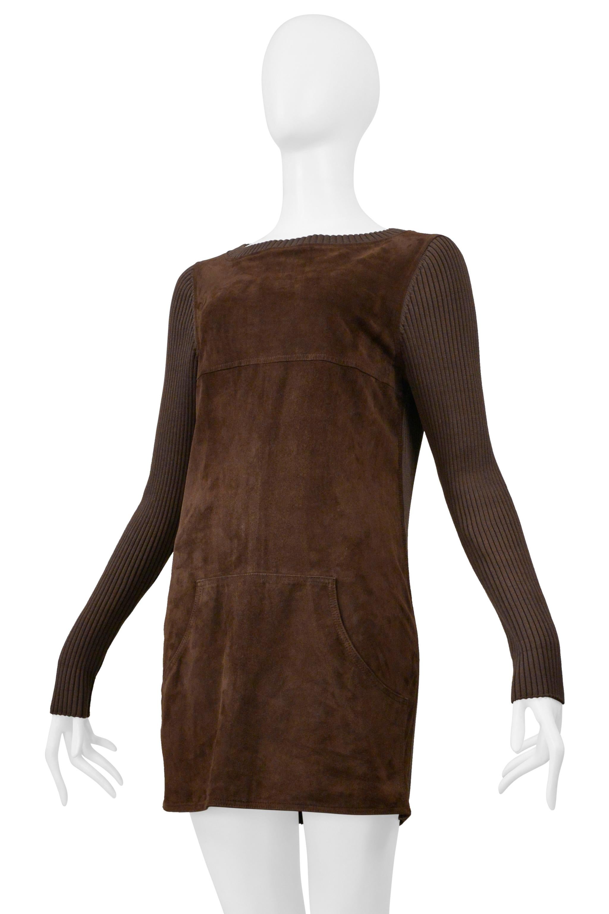 Black Loewe Brown Suede & Ribbed Knit Mini Dress For Sale
