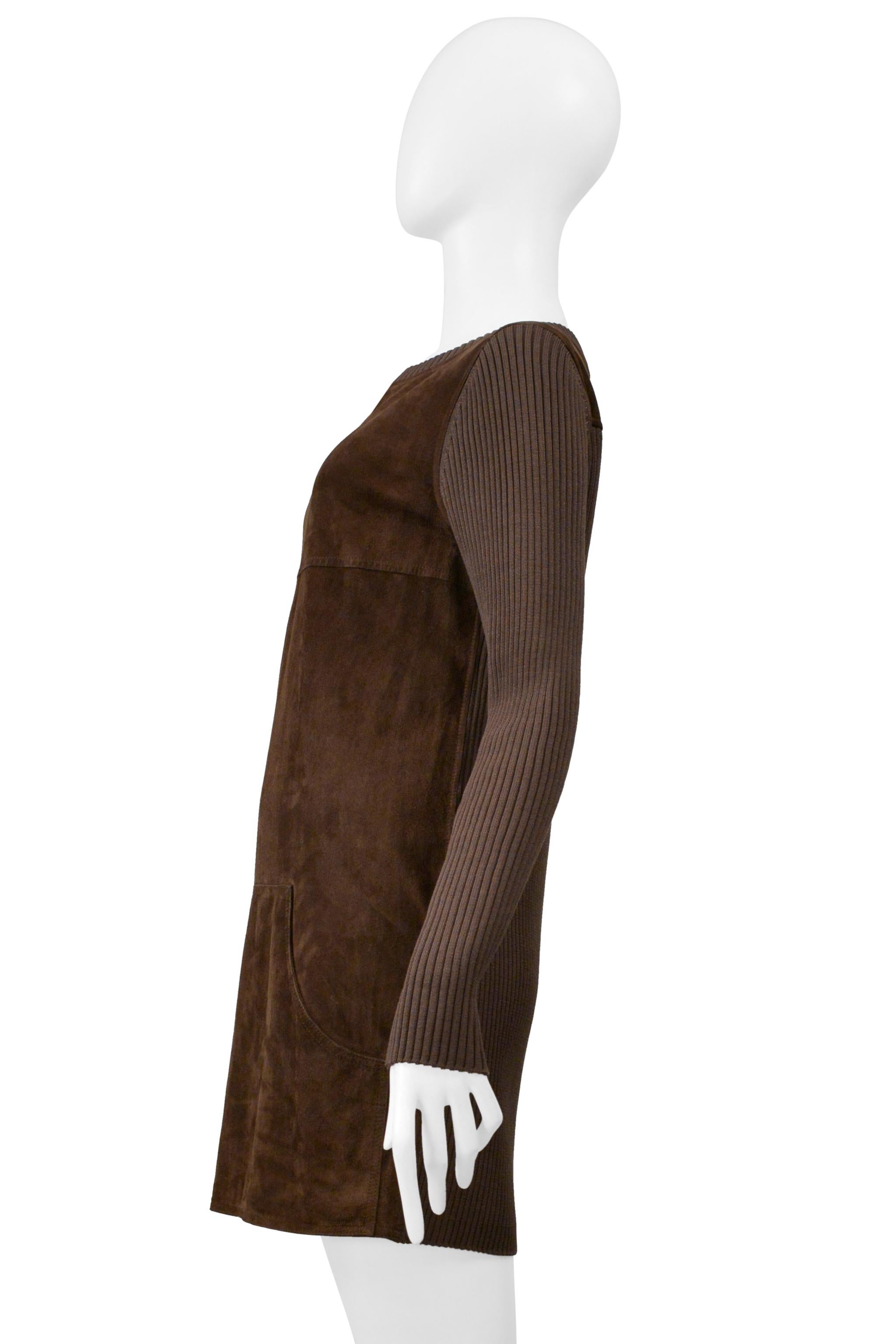 Women's Loewe Brown Suede & Ribbed Knit Mini Dress For Sale