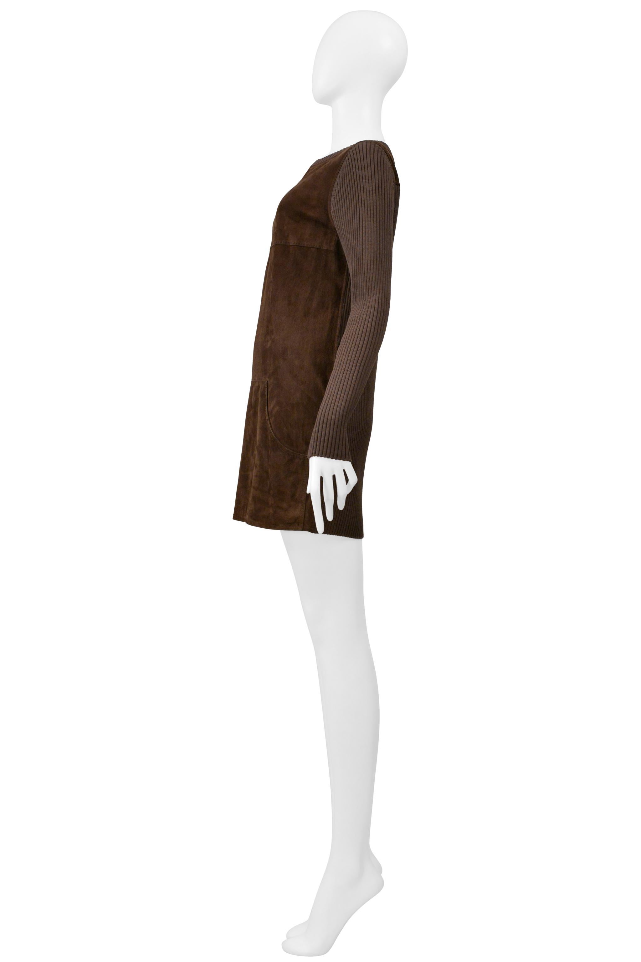 Loewe Brown Suede & Ribbed Knit Mini Dress For Sale 1