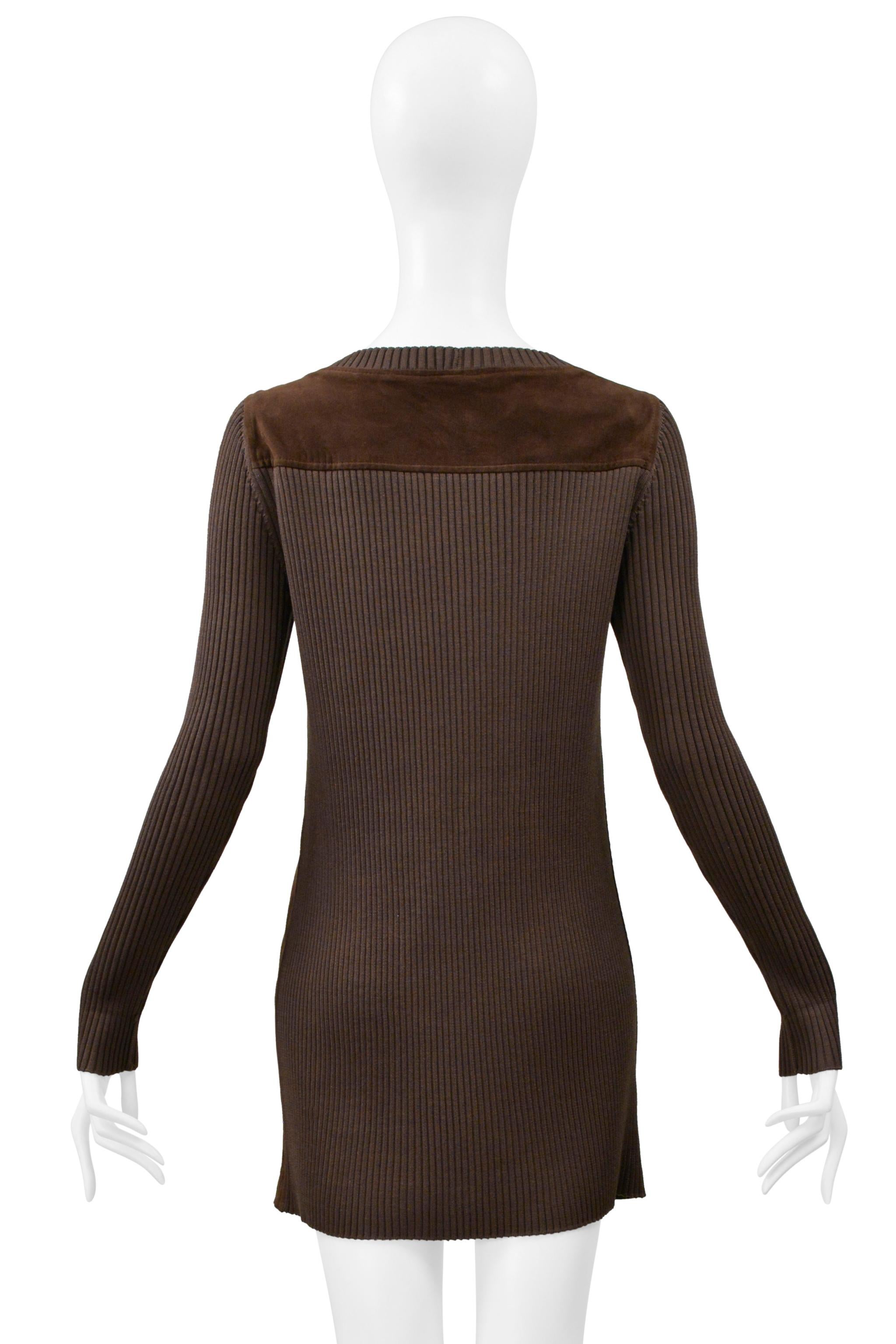 Loewe Brown Suede & Ribbed Knit Mini Dress For Sale 2