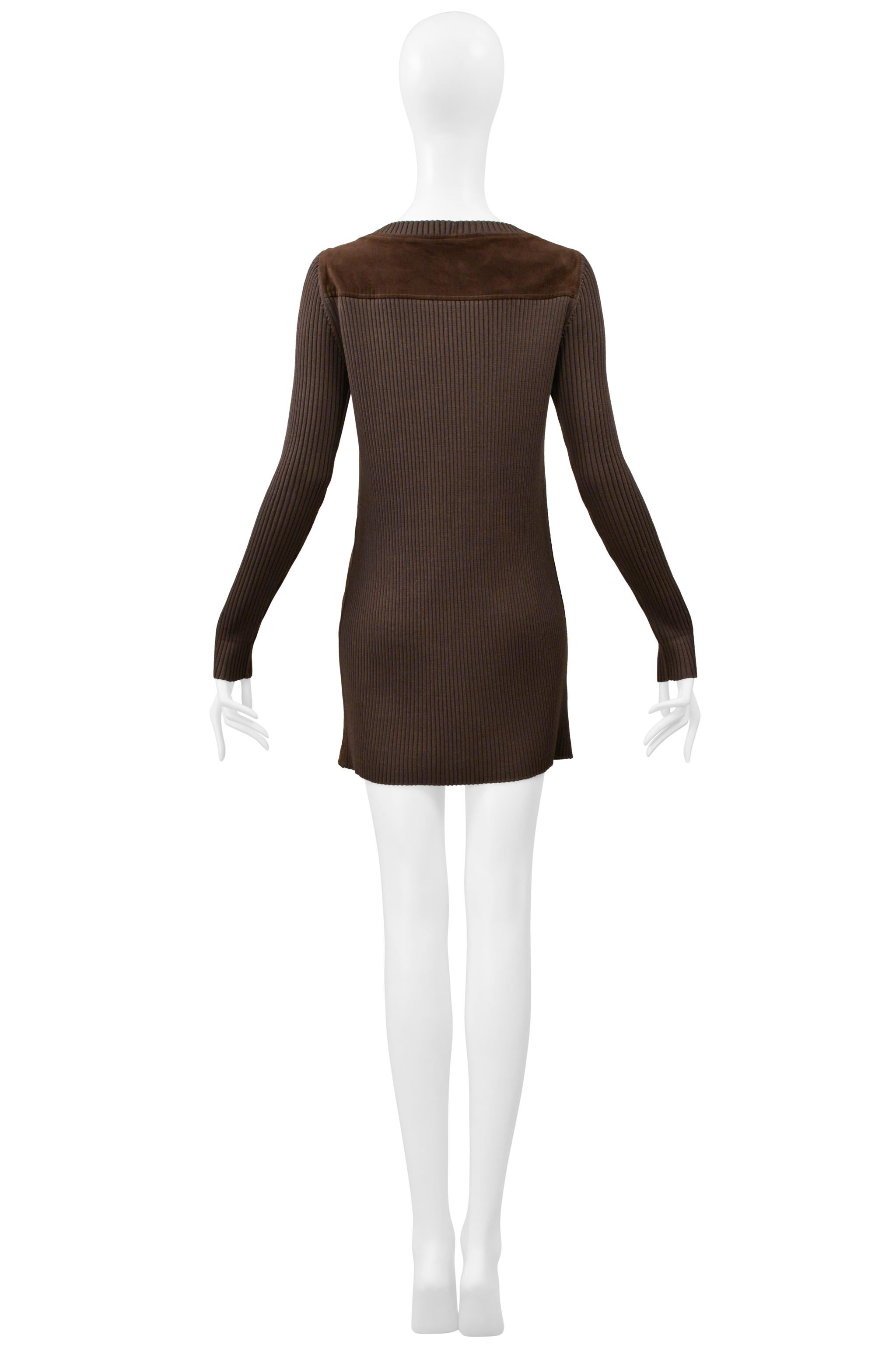 Loewe Brown Suede & Ribbed Knit Mini Dress For Sale 3