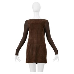 Loewe Brown Suede & Ribbed Knit Mini Dress