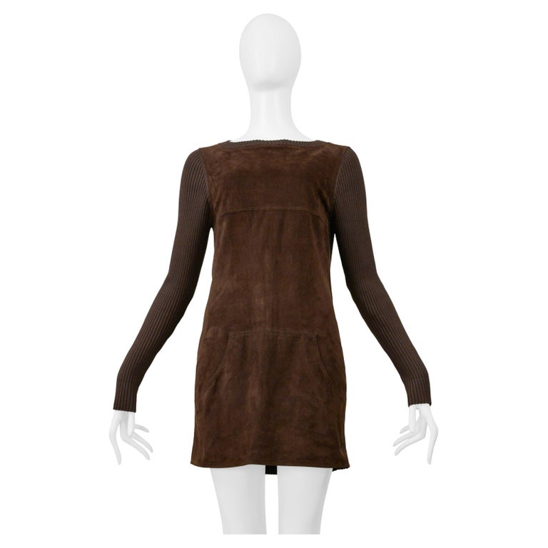 Loewe Brown Suede and Ribbed Knit Mini Dress at 1stDibs