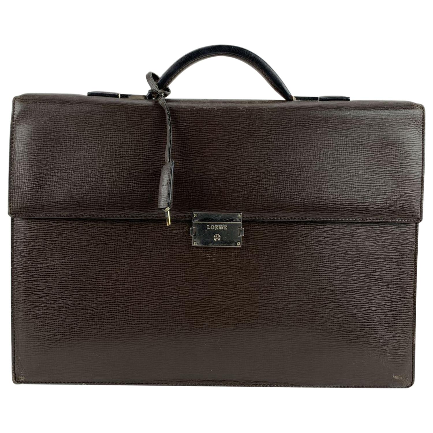 Loewe Brown Textured Leather Briefcase Work Bag