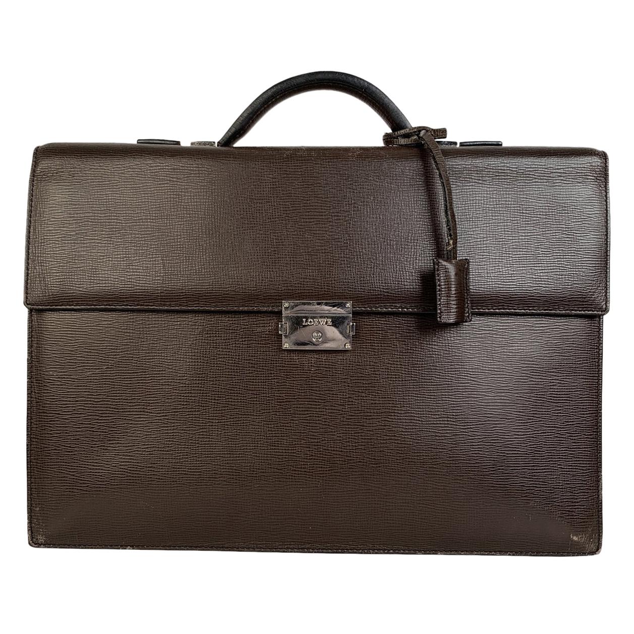 Loewe Brown Textured Leather Briefcase Work Bag For Sale at 1stDibs
