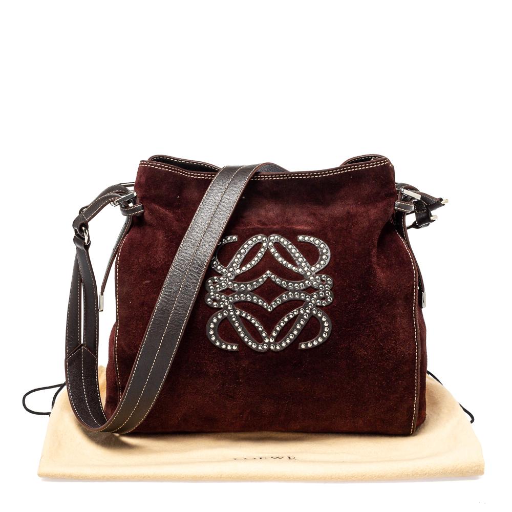 Loewe Burgundy Suede Crossbody Bag 5