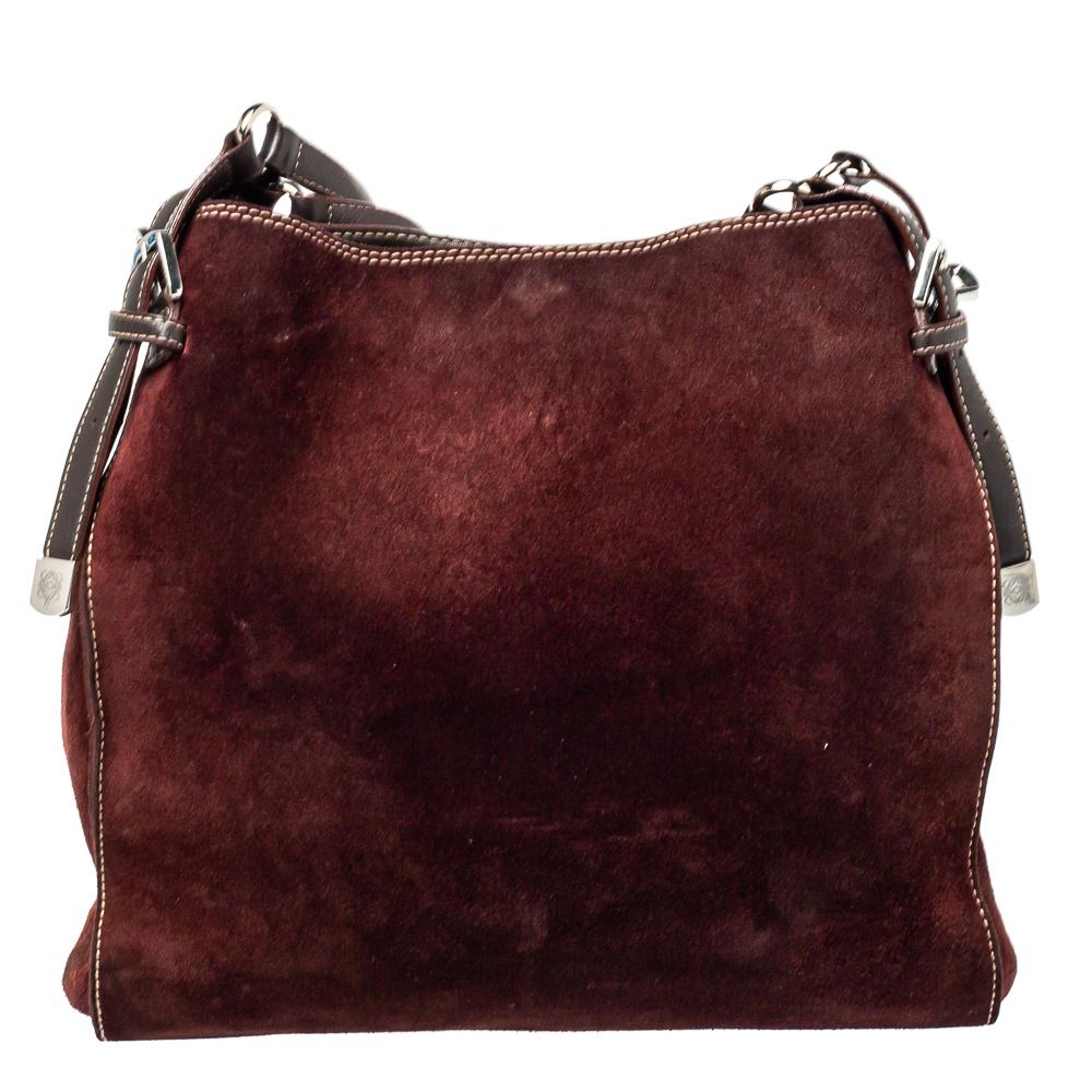 Black Loewe Burgundy Suede Crossbody Bag