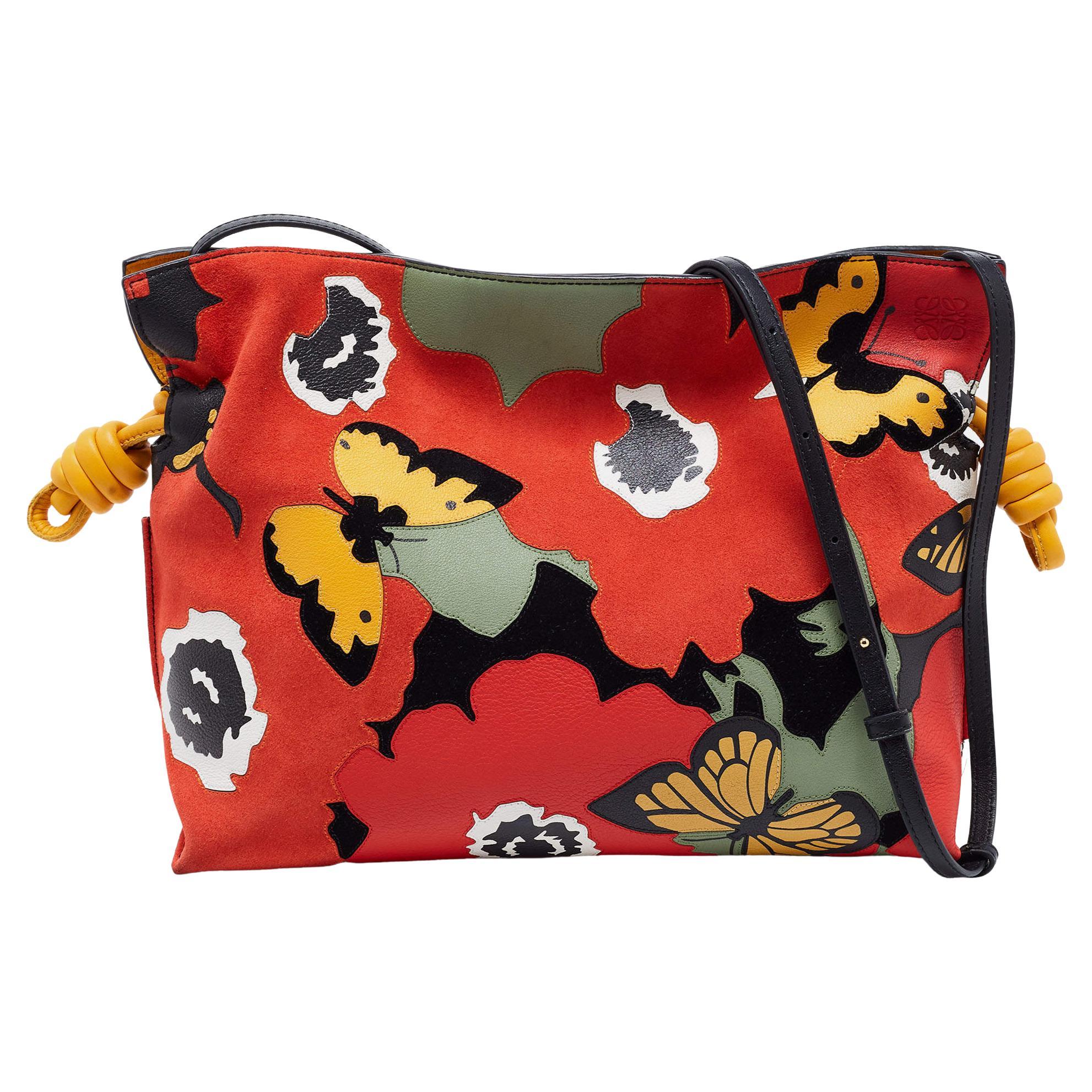 Loewe by Joe Brainard Multicolor Flamenco Pansies Leather and Suede Clutch