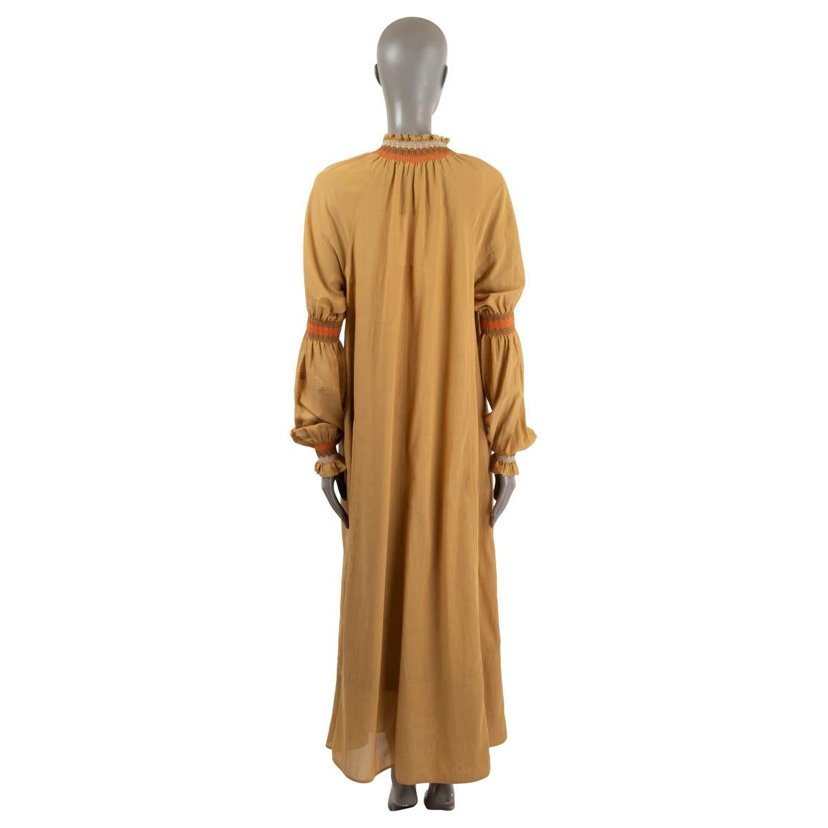 Brown LOEWE camel brown cotton EMBROIDERED MAXI Dress M