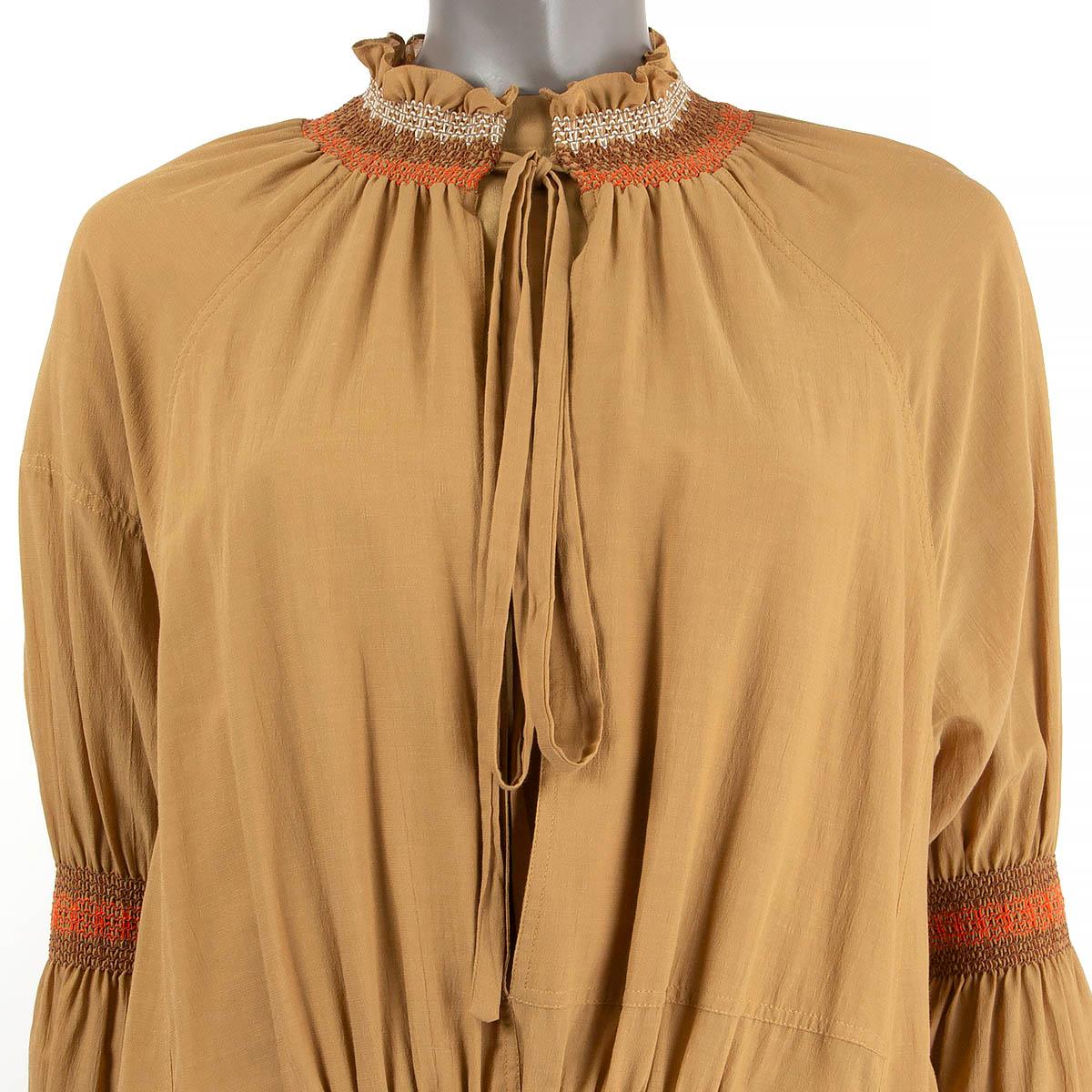 LOEWE camel brown cotton EMBROIDERED MAXI Dress M In Excellent Condition In Zürich, CH