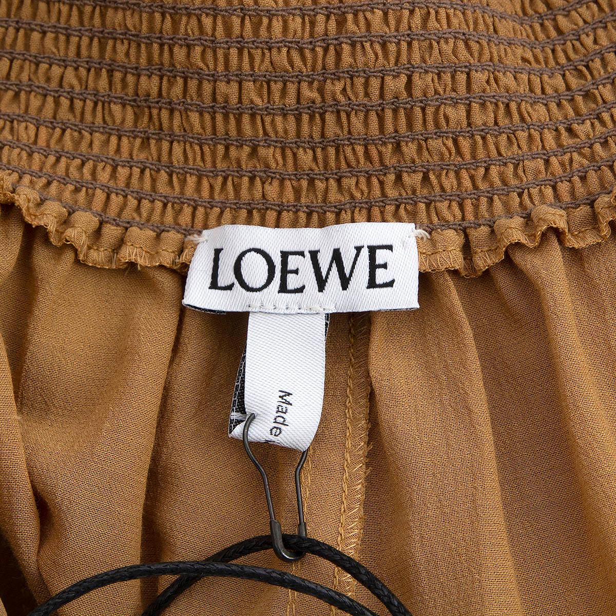 Women's LOEWE camel brown cotton EMBROIDERED MAXI Dress M