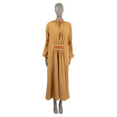 LOEWE camel brown cotton EMBROIDERED MAXI Dress M