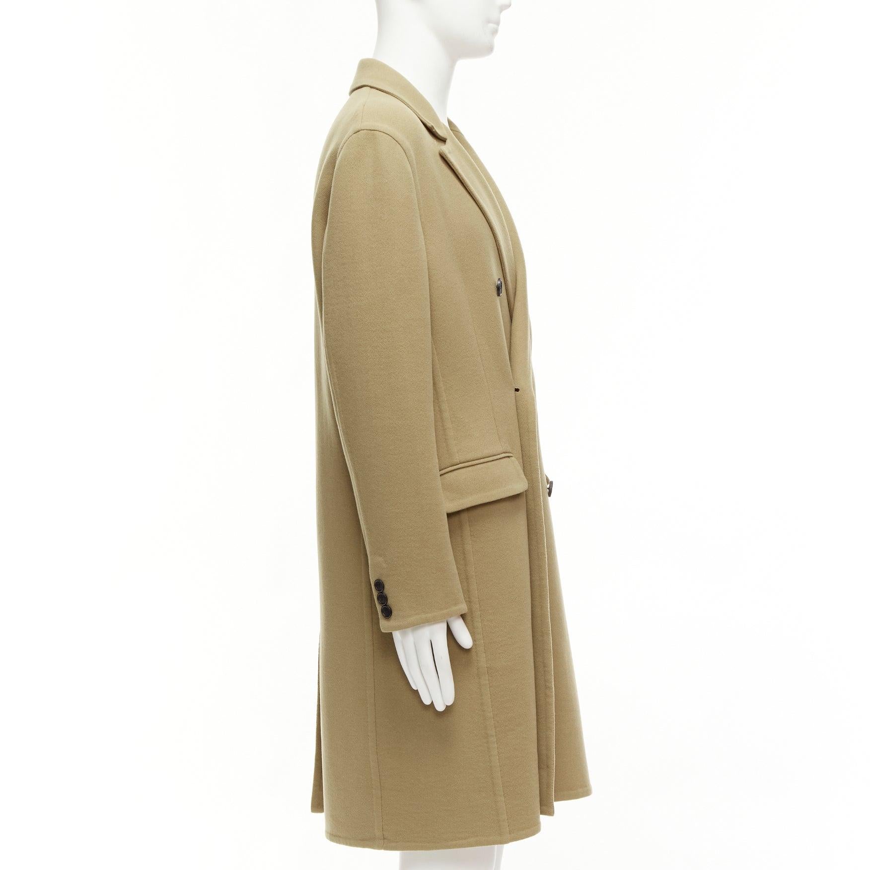 Men's LOEWE camel wool cashmere black double breasted oversized coat IT46 S