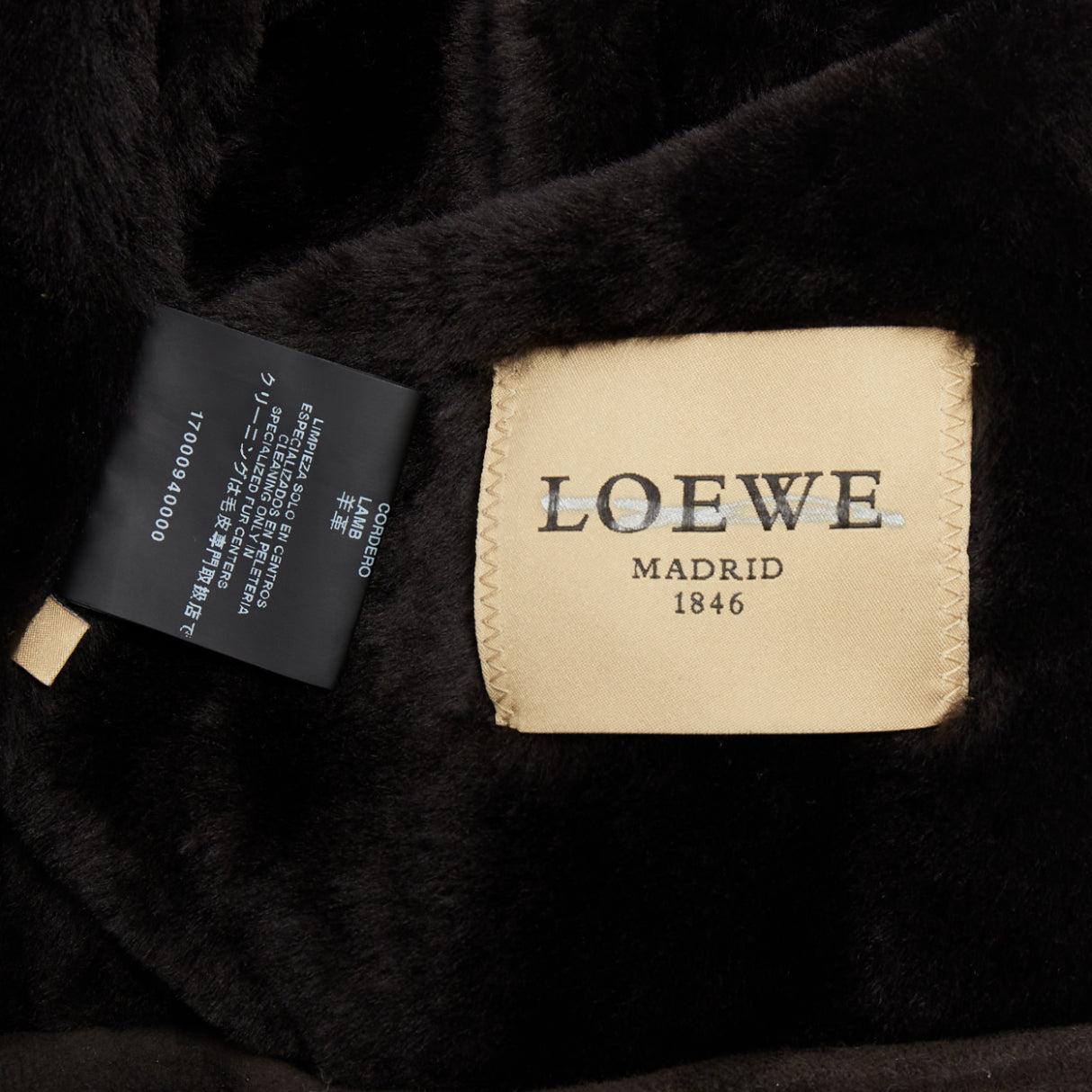 LOEWE charcoal brown lamb shearling lined hooded cropped suede jacket FR38 M For Sale 4