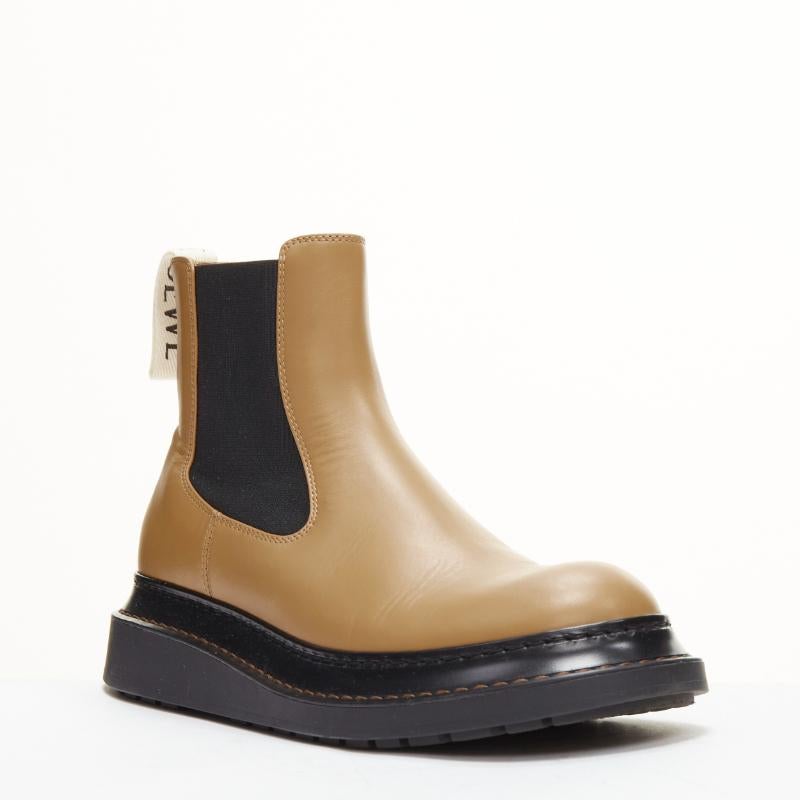 Beige LOEWE Chelsea beige cowhide leather logo strap desert ankle boots EU37 For Sale
