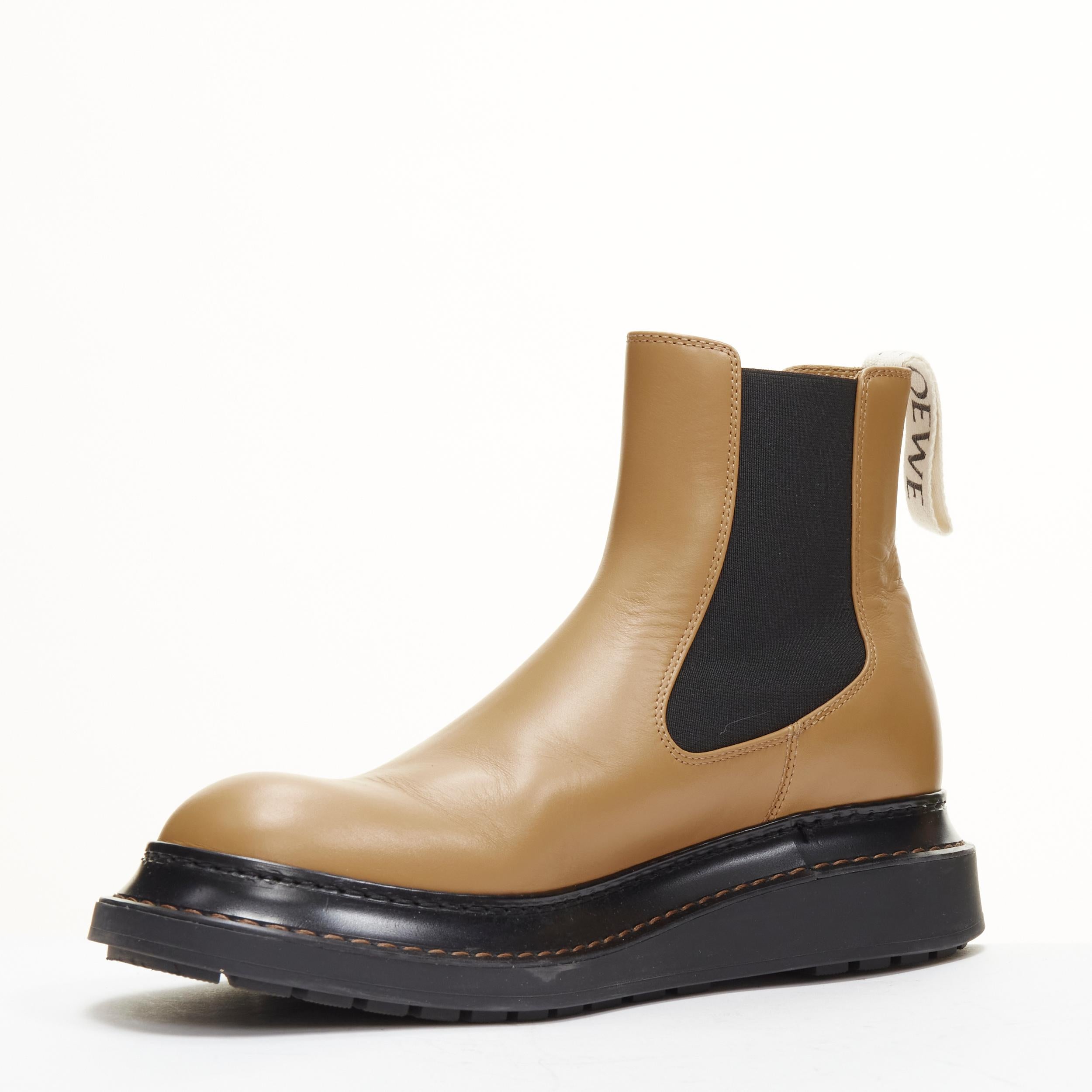 LOEWE Chelsea beige cowhide leather logo strap desert ankle boots EU37 1