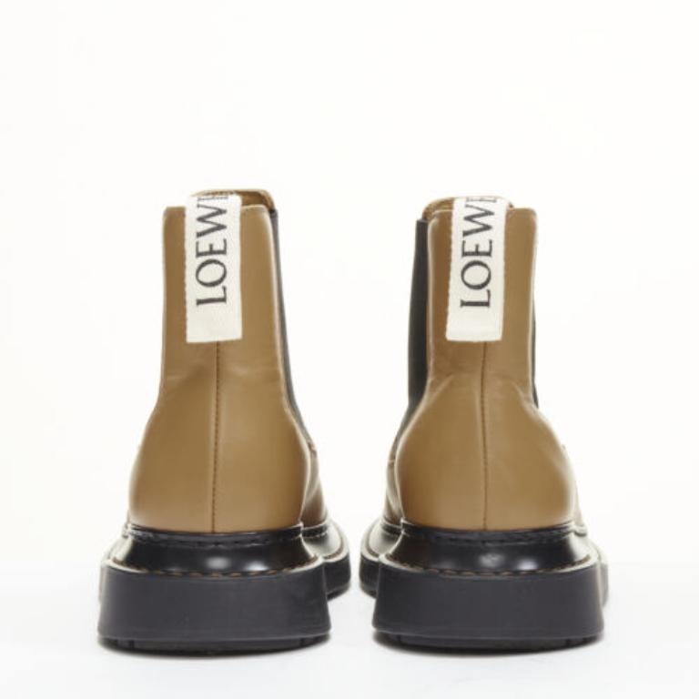 LOEWE Chelsea beige in pelle di vacchetta con cinturino logo stivaletti da deserto EU37 1