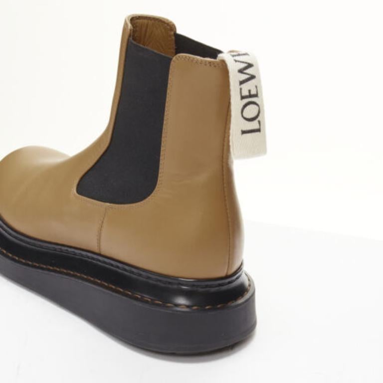 LOEWE Chelsea beige in pelle di vacchetta con cinturino logo stivaletti da deserto EU37 4
