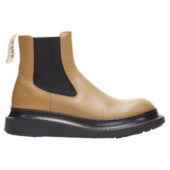 LOEWE Chelsea beige cuir de vachette logo strap desert ankle boots EU37
