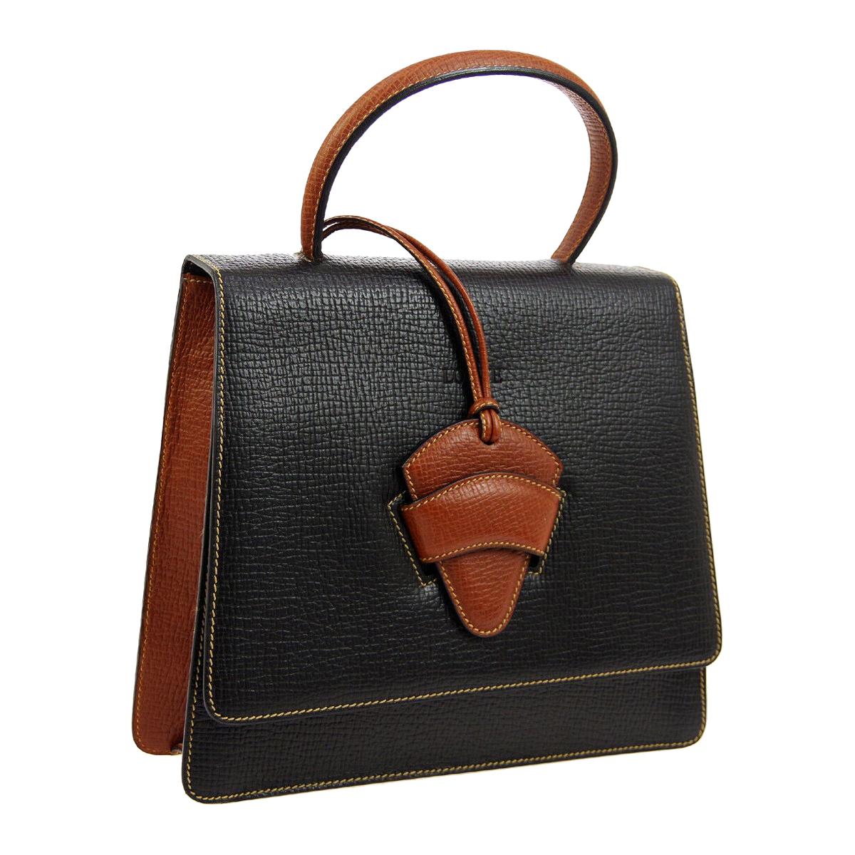 Loewe Cognac Black Slip Buckle Kelly Style Top Handle Satchel Shoulder Bag