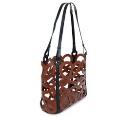 LOEWE cognac brown leather ANAGRAM SMALL CUT-OUT Tote Bag