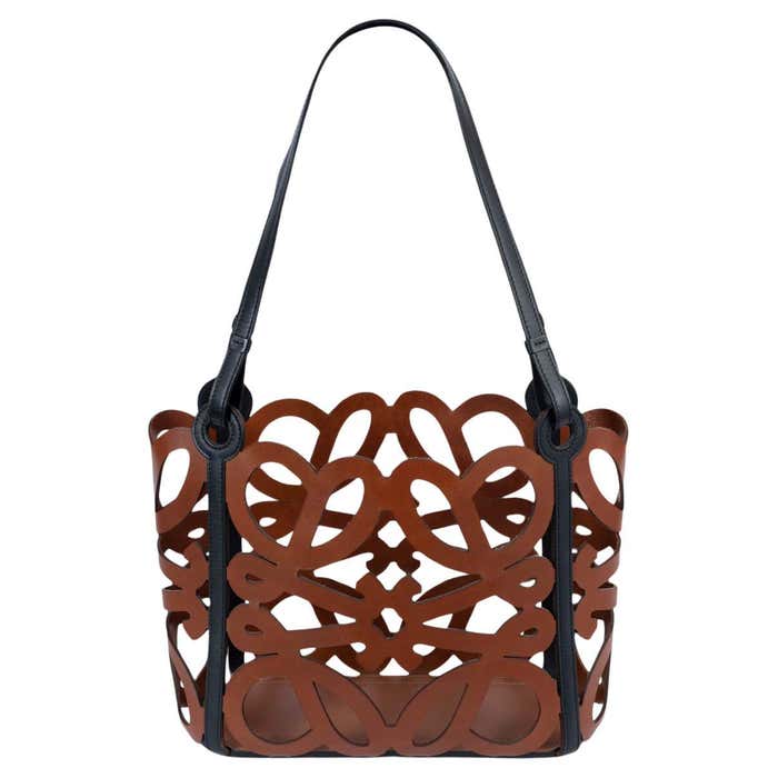 Loewe Pattern LOEWE cognac brown leather ANAGRAM SMALL CUT-OUT Tote Bag For Sale at ...