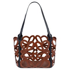 LOEWE cognac brown leather ANAGRAM SMALL CUT-OUT Tote Bag