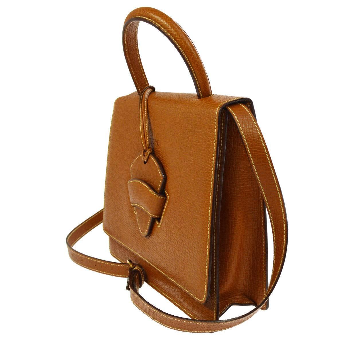 Brown Loewe Cognac Leather Evening Top Handle Satchel Shoulder Flap Bag