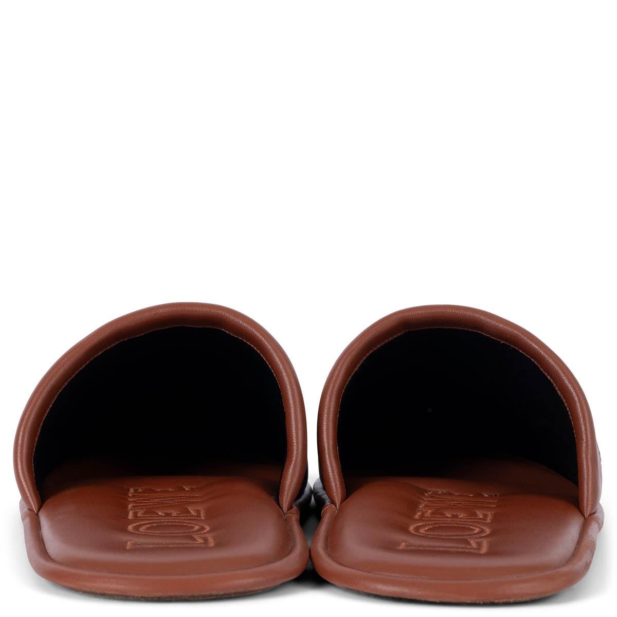 Women's LOEWE cognac leather LOGO EMBOSSED SLIPPERS Flats Shoes 39 fit 38.5 For Sale