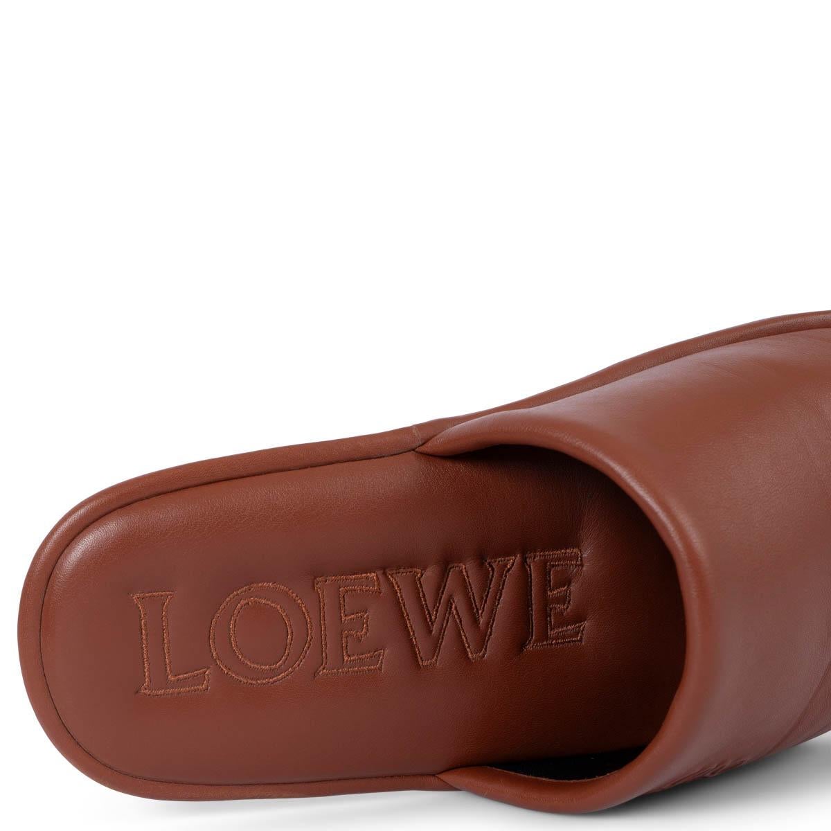 LOEWE cognac leather LOGO EMBOSSED SLIPPERS Flats Shoes 39 fit 38.5 For Sale 3