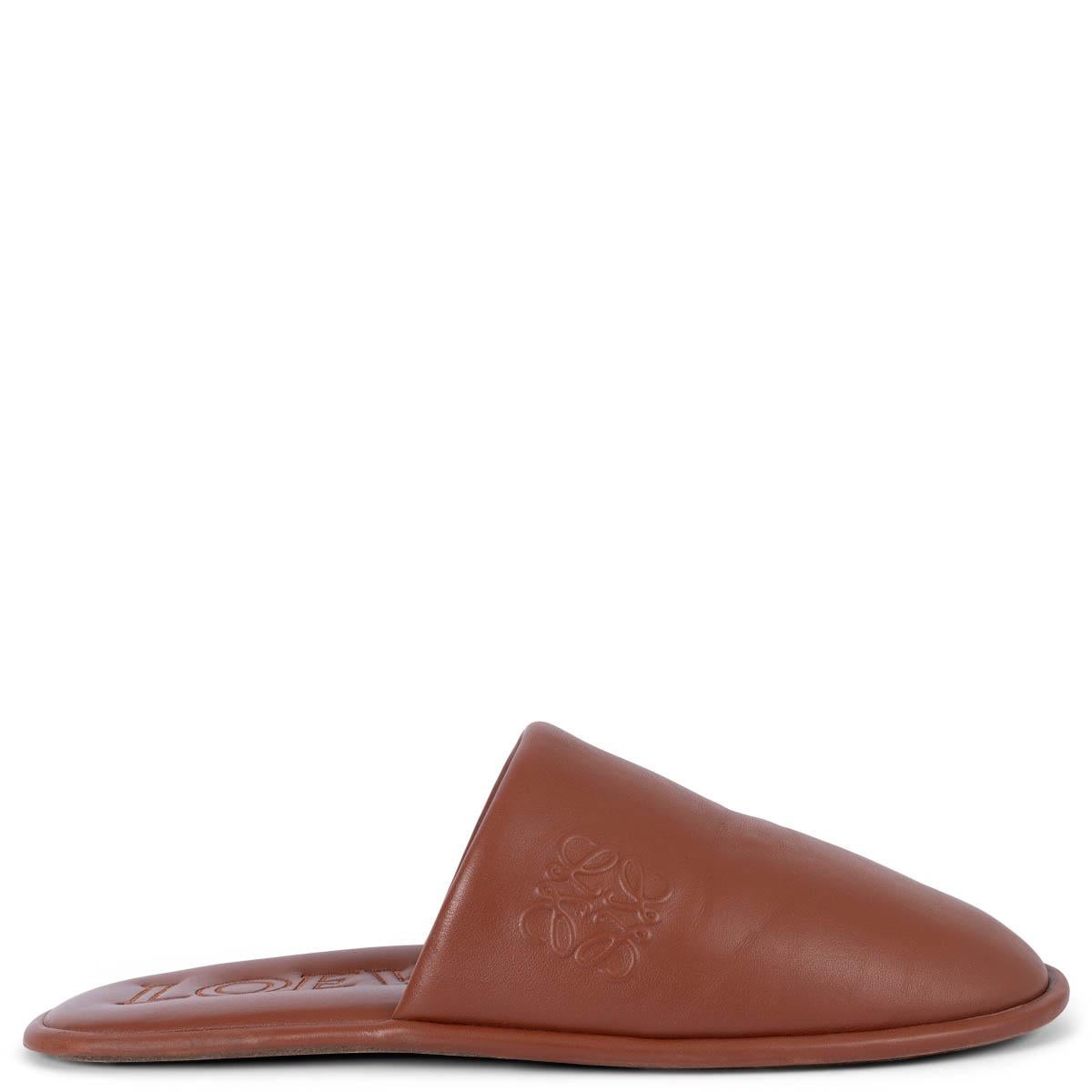 LOEWE cognac leather LOGO EMBOSSED SLIPPERS Flats Shoes 39 fit 38.5 For Sale
