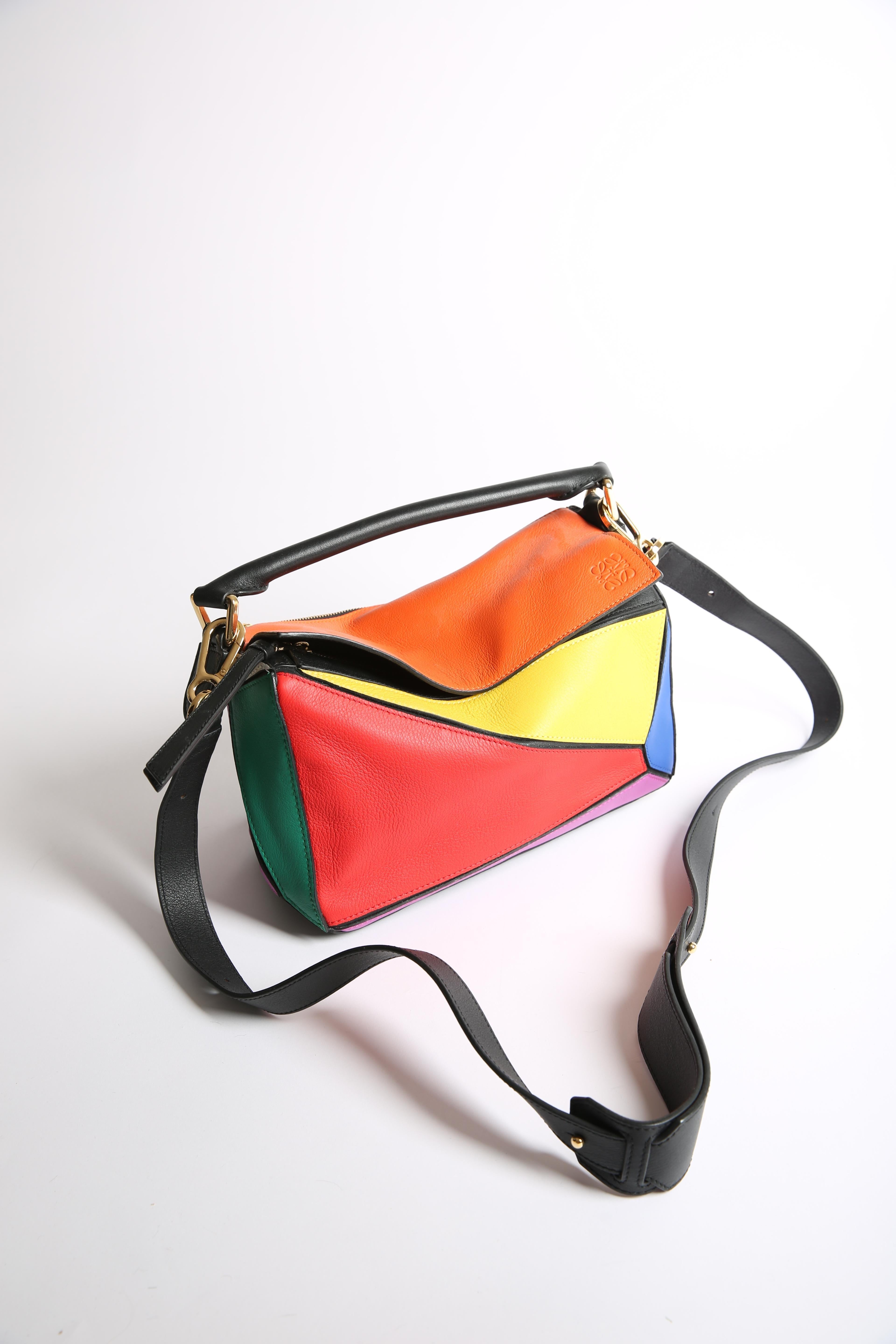 Loewe multi color block 2018 red blue black yellow white puzzle small slouch bag 2