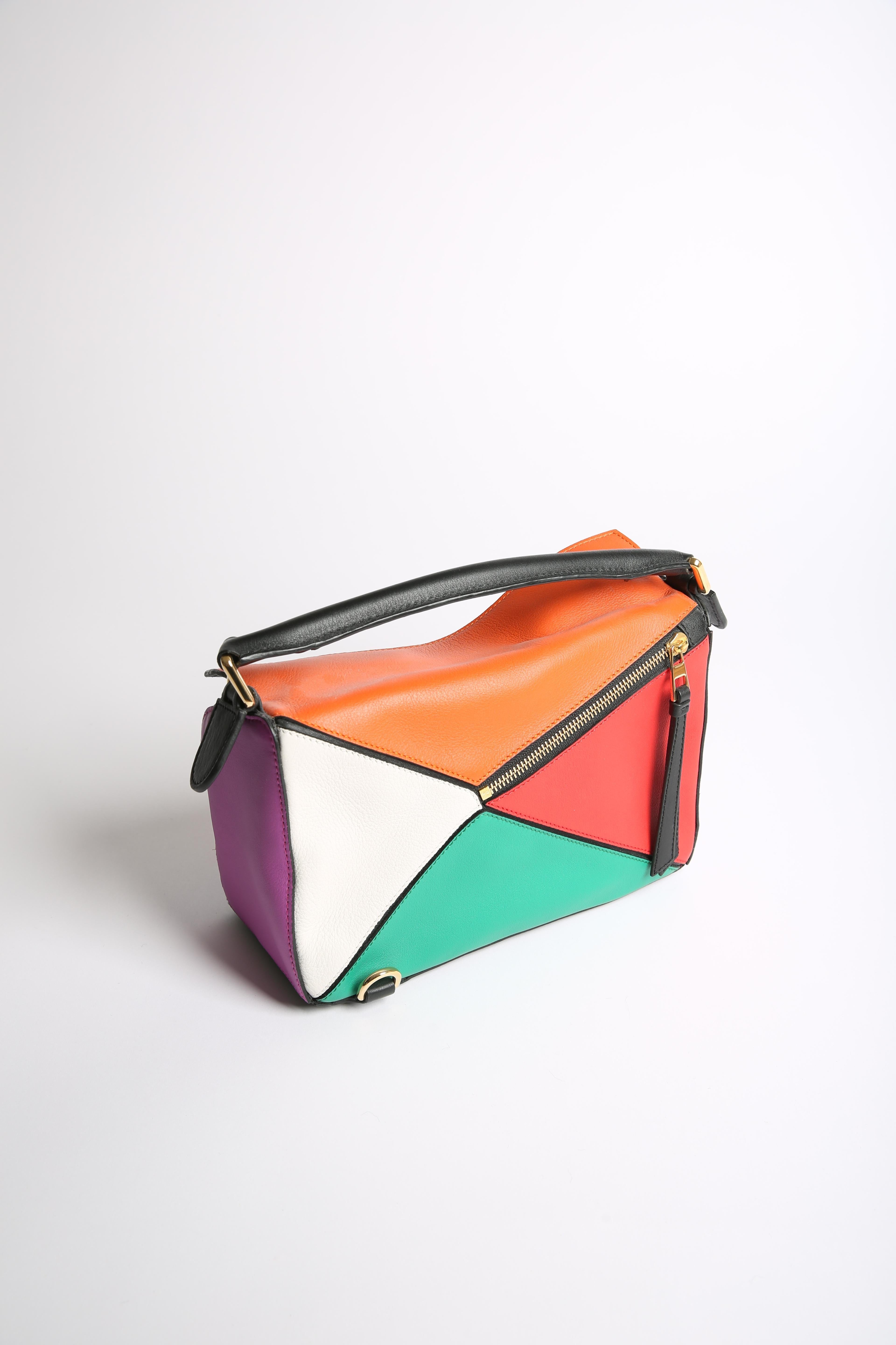 Pink Loewe multi color block 2018 red blue black yellow white puzzle small slouch bag