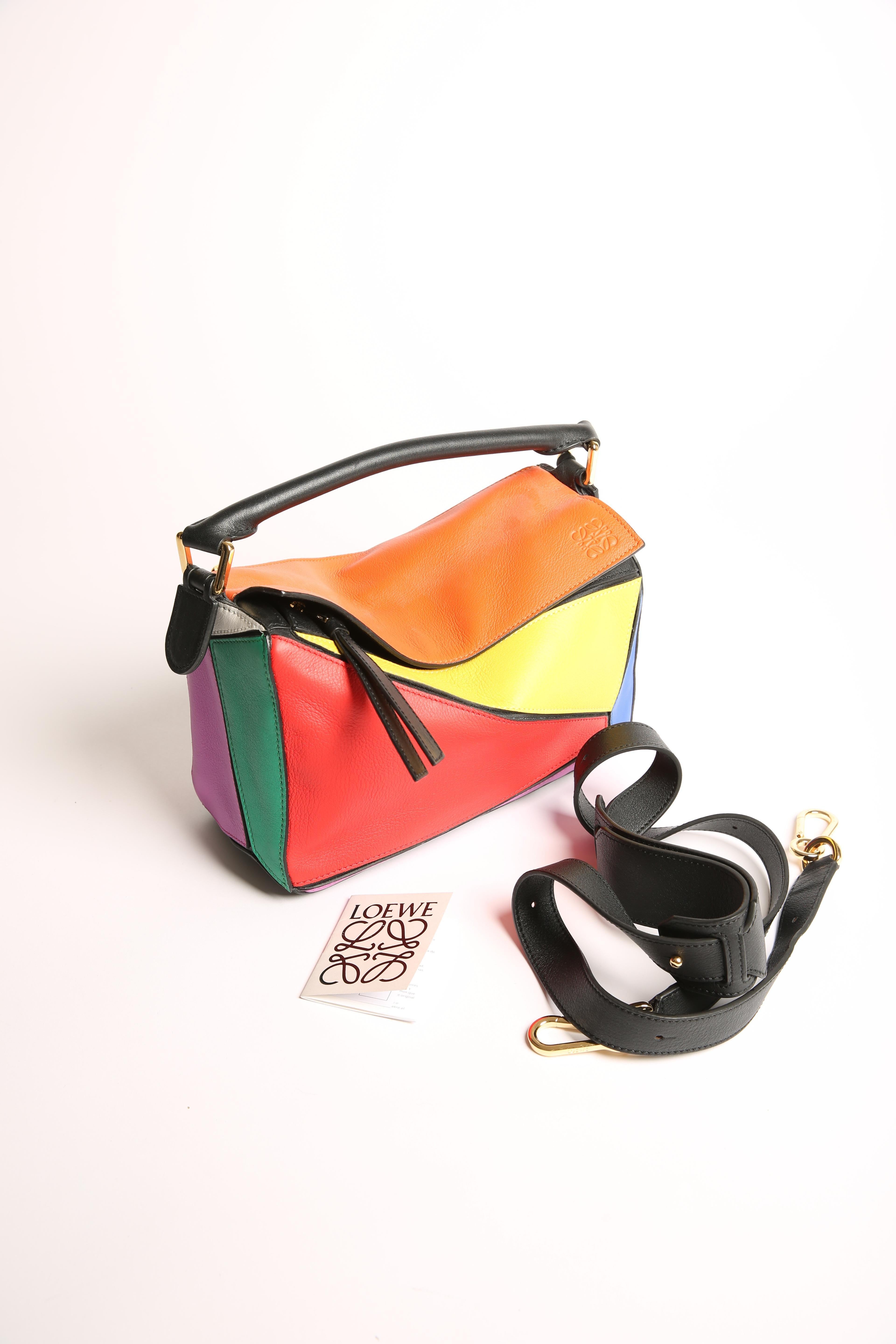 Loewe multi color block 2018 red blue black yellow white puzzle small slouch bag 1