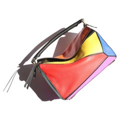 Loewe color block 2018 red blue black yellow white puzzle small slouch bag