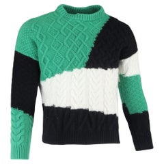 Loewe Colourblock-Pullover mit Zopfmuster aus grüner Wolle