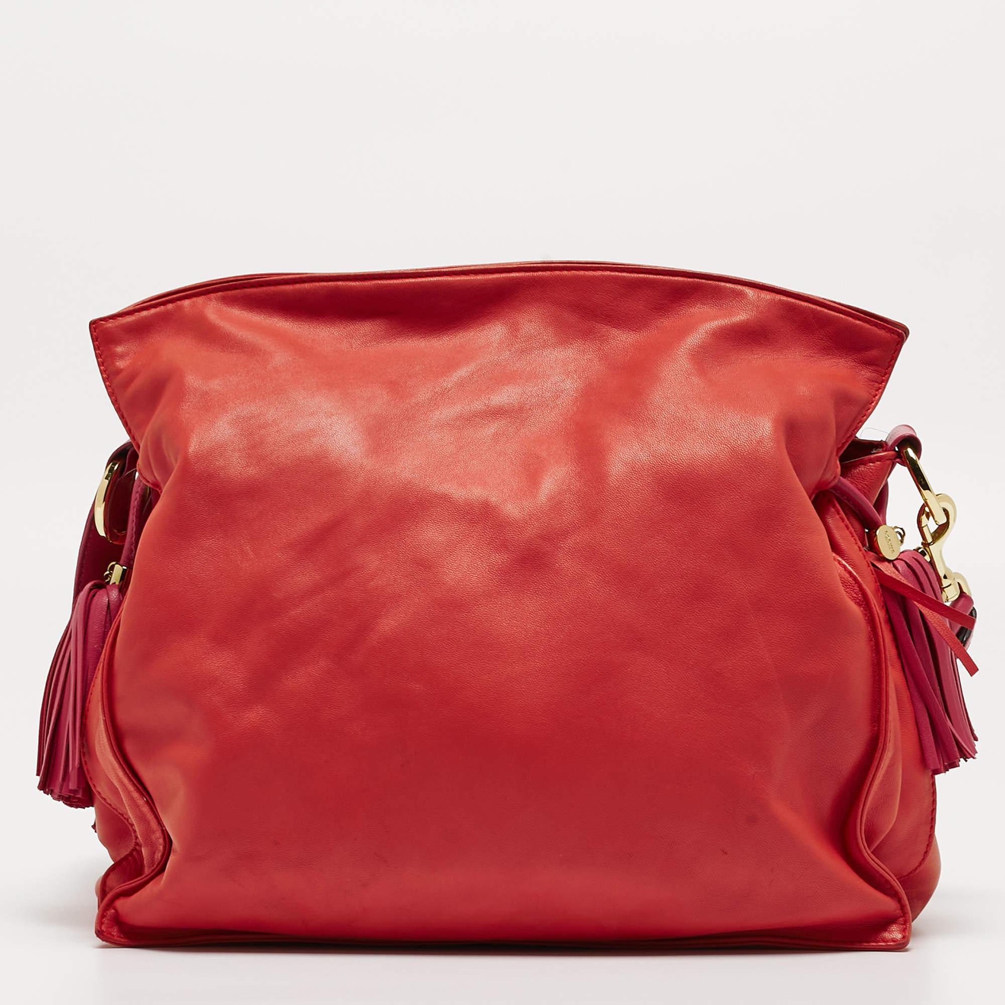 Loewe Coral Red/Magenta Leather Flamenco Shoulder Bag 14