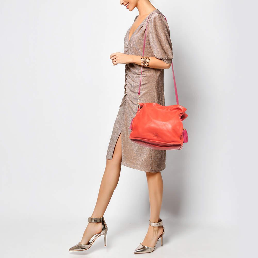Orange Loewe Coral Red/Magenta Leather Flamenco Shoulder Bag