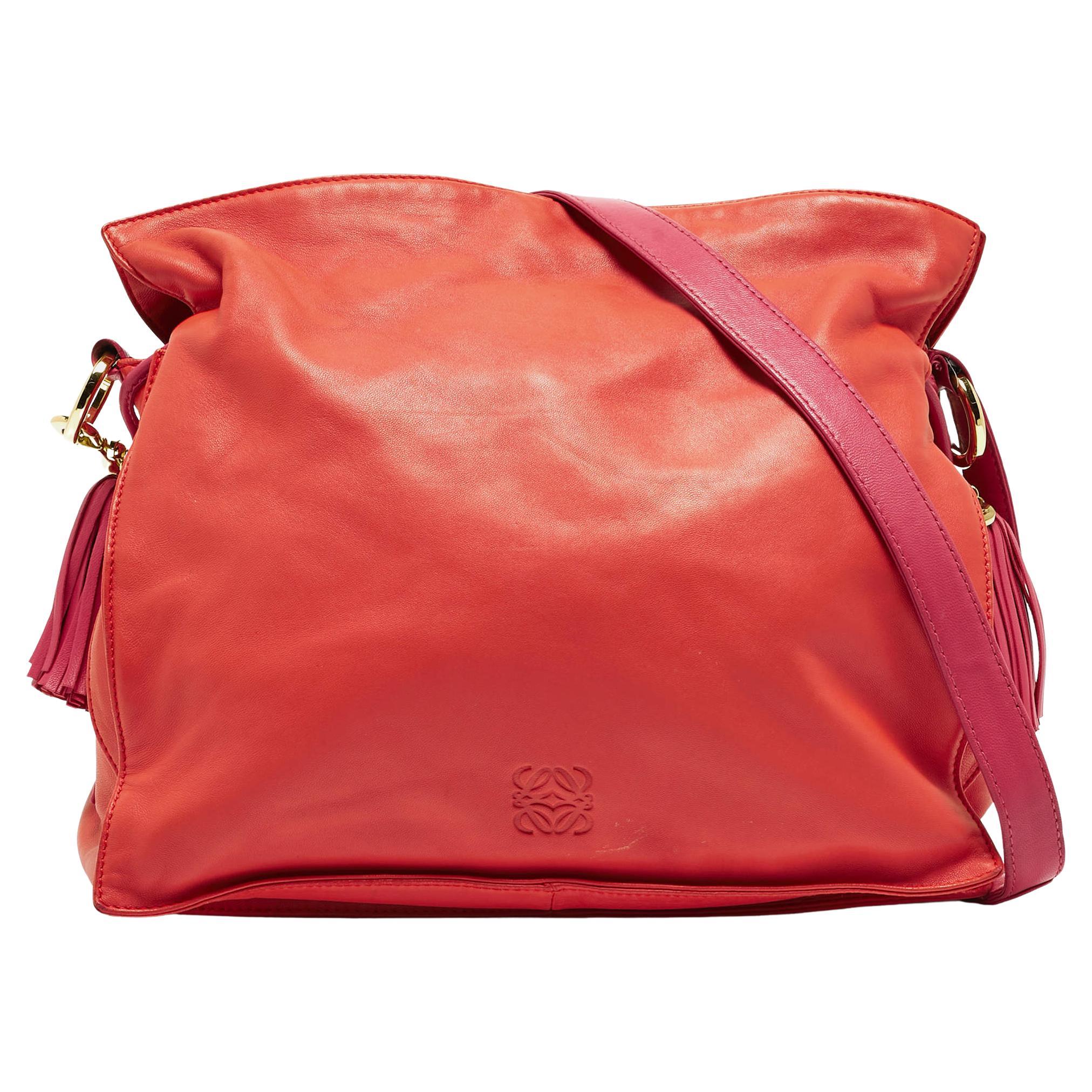 Loewe Coral Red/Magenta Leather Flamenco Shoulder Bag