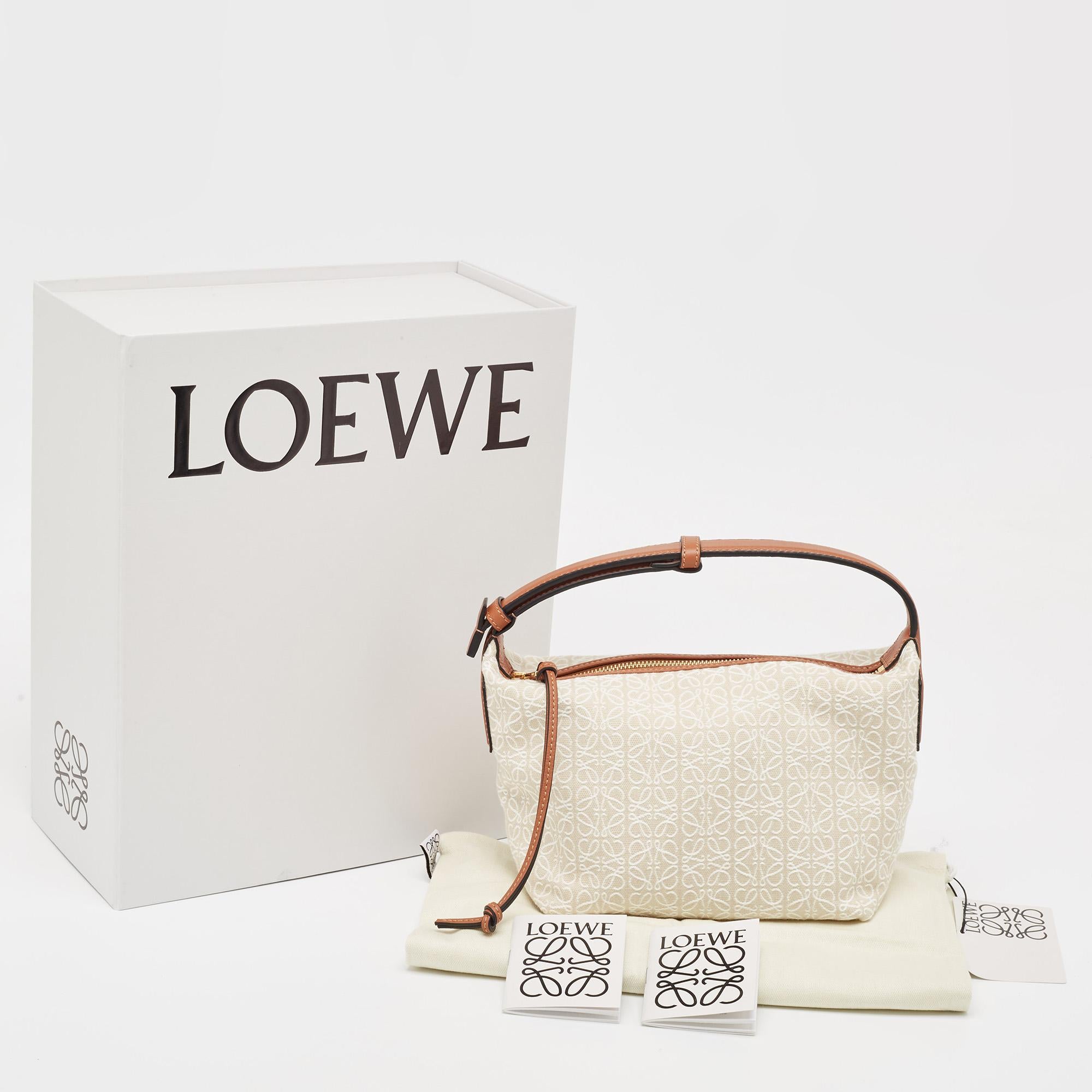 Loewe Cream/Brown Anagram Jacquard and Leather Cubi Shoulder Bag 10