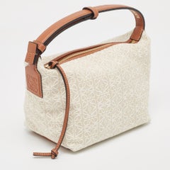Loewe Cream/Brown Anagram Jacquard and Leather Cubi Shoulder Bag