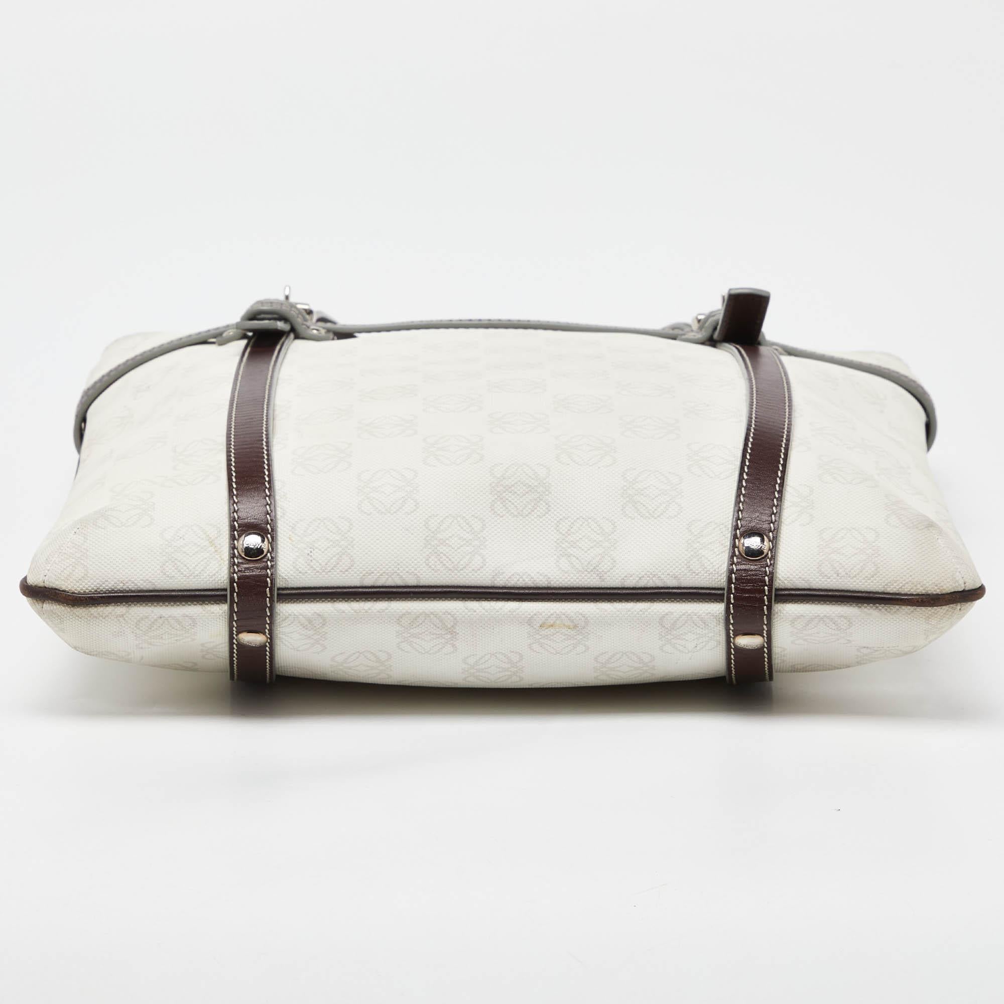 Loewe Cream/Brown Signature Anagram Coated Canvas and Leather Tote 2