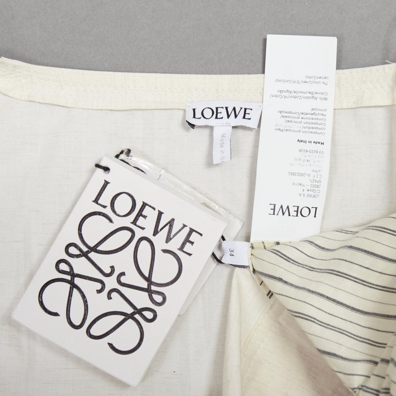 LOEWE cream cotton linen balloon sleeve pinstripe panels wrap crop top FR34 XS 3