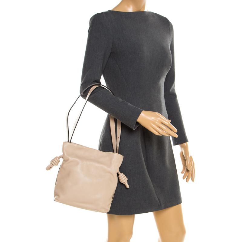 Beige Loewe Cream Leather Flamenco Knot Hobo