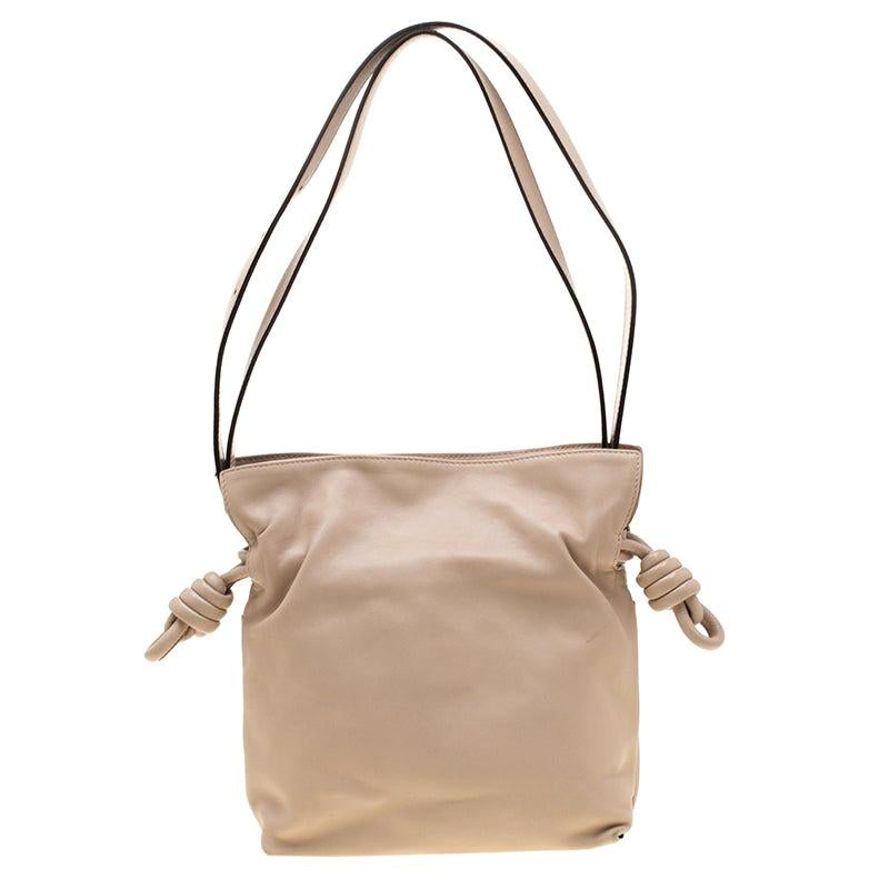 Loewe Cream Leather Flamenco Knot Hobo