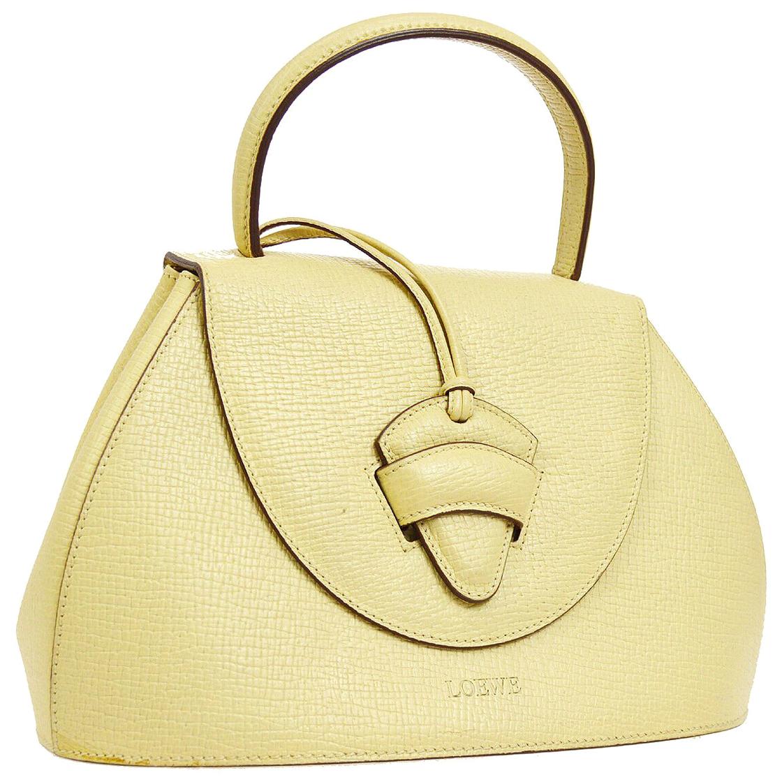 Loewe Cream Leather Small Top Handle Kelly Style Evening Satchel Shoulder Bag