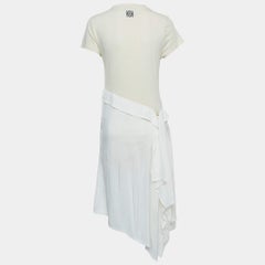 Loewe Cream/White Cotton & Silk Asymmetrical Midi Dress XS