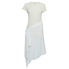 Loewe Cream/White Cotton & Silk Asymmetrical Midi Dress XS